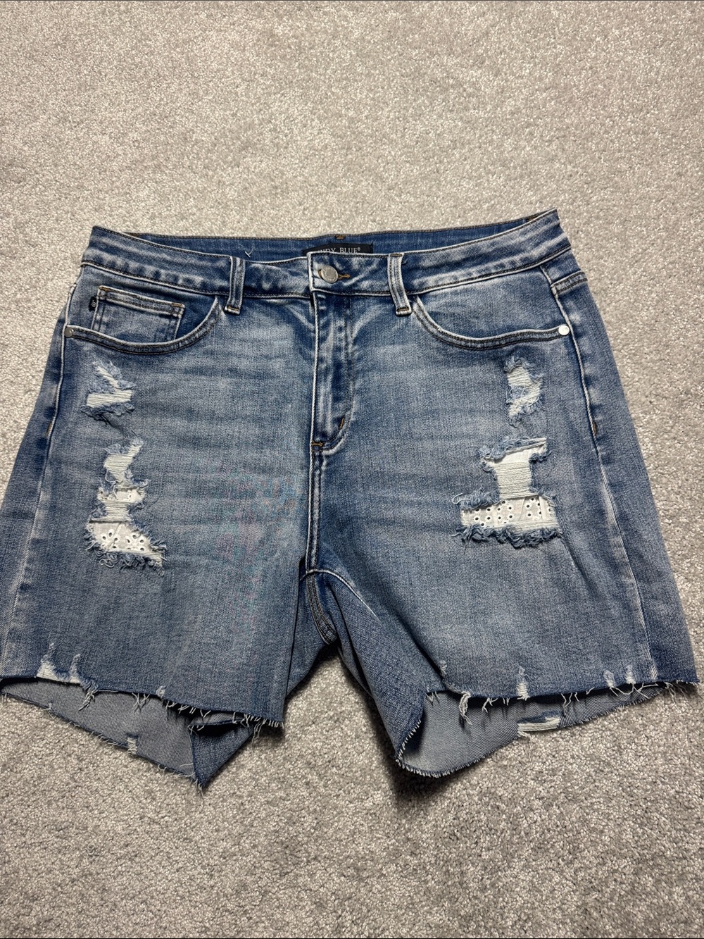 Judy Blue Distressed Denim Shorts with Lace Backing Jean Women's Size 2XL